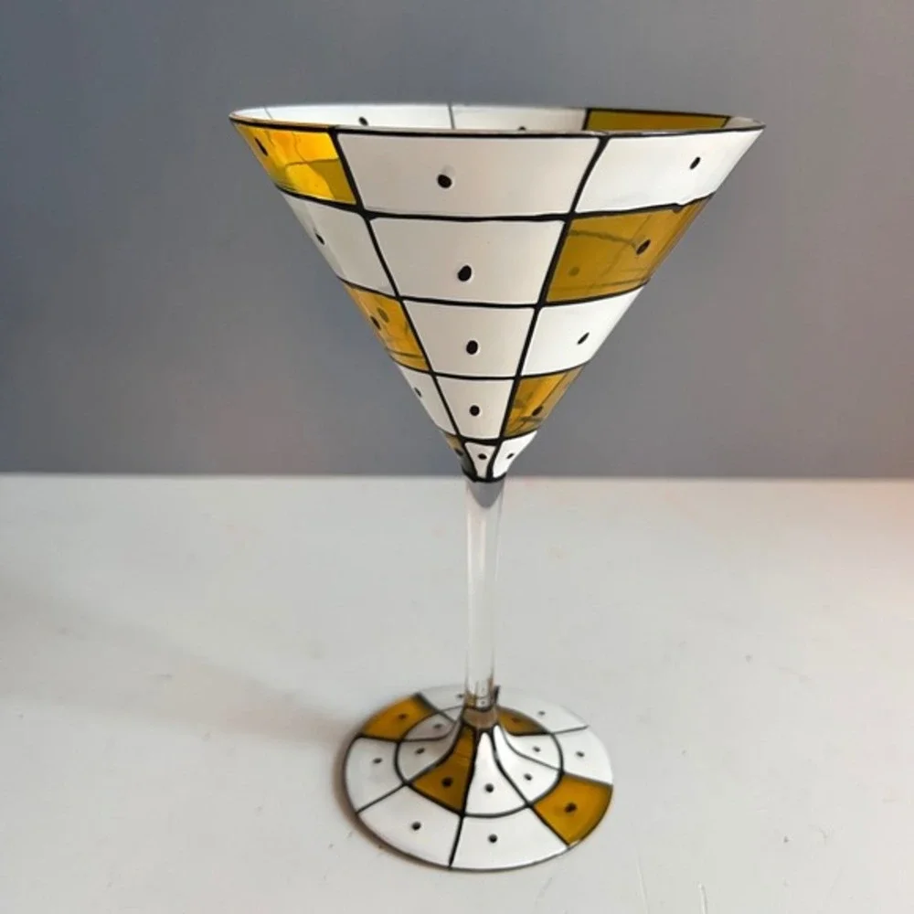Martini Glasses Hand Painted Colorful Art Glass MCM Cocktail Barware Set Patio‎